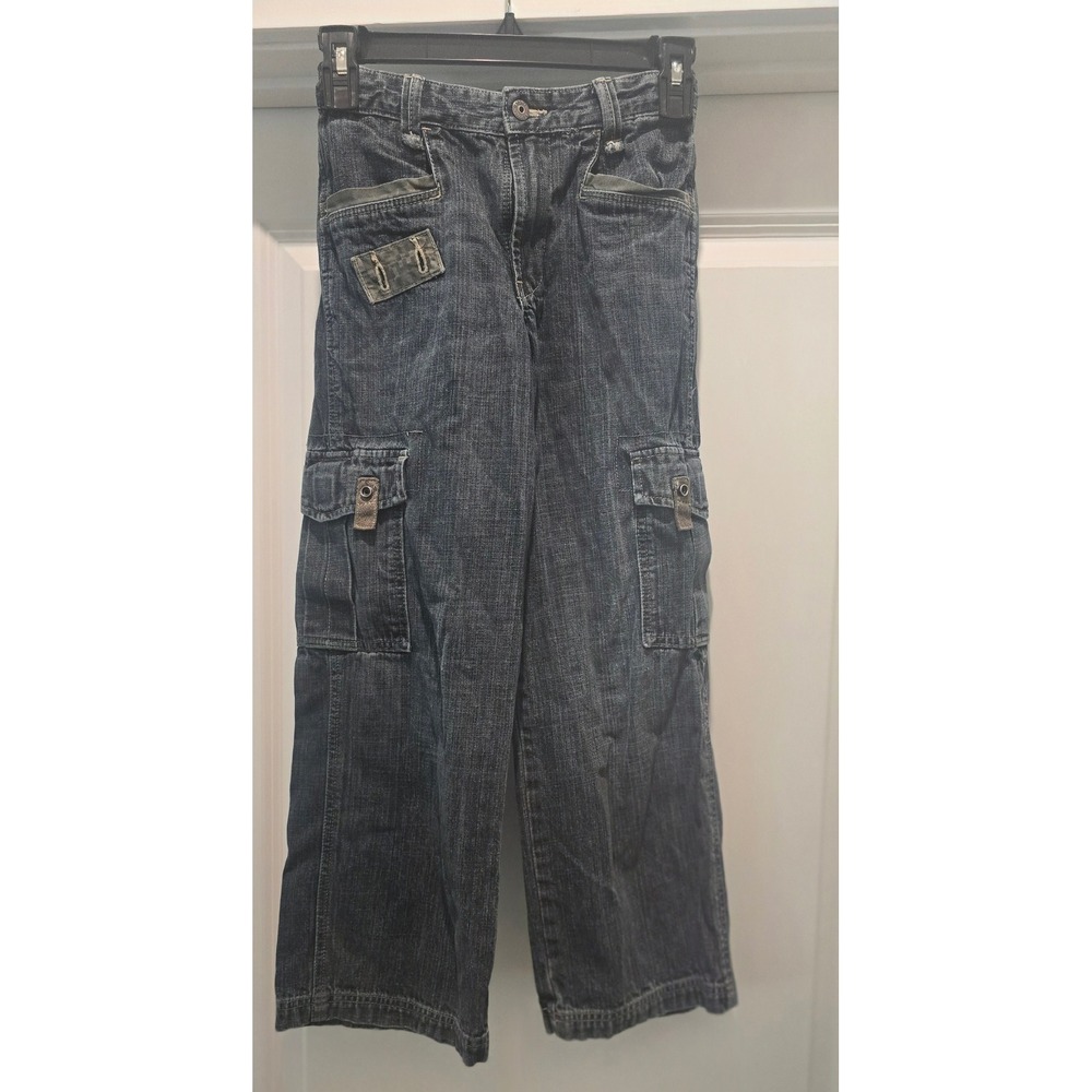 WRG Jeans Co Boys Cargo Denim Pants Dark Wash Straight Leg Size 10 Regular